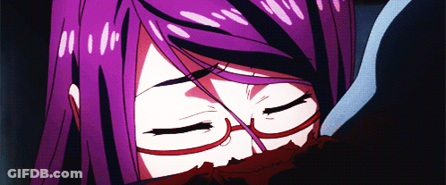 A Close Up Of A Girl With Purple Hair Wearing Glasses GIF