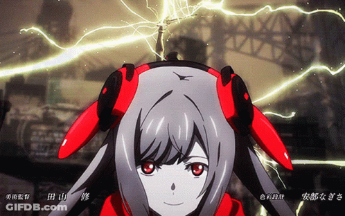 A Close Up Of A Girl With Red Ears And A Lightning Bolt Behind Her GIF