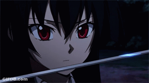 A Close Up Of A Girl With Red Eyes Holding A Sword GIF