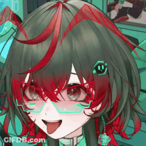 A Close Up Of A Girl With Red Hair And Glasses Sticking Her Tongue Out GIF