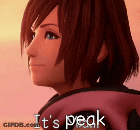 A Close Up Of A Girl With The Words It 'S Peak Behind Her GIF