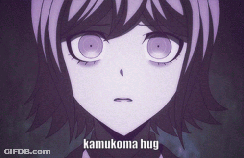 A Close Up Of A Girl With The Words Kamukoma Hug Written On The Bottom GIF