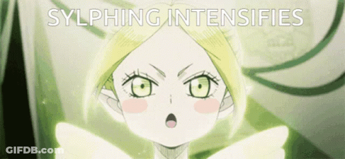 A Close Up Of A Girl With The Words Sylphing Intensifies Behind Her GIF