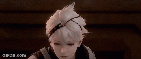A Close Up Of A Girl With White Hair And A Headband On Her Head . GIF
