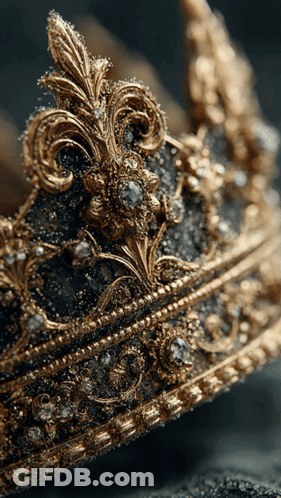 A Close Up Of A Gold Crown With Rhinestones GIF