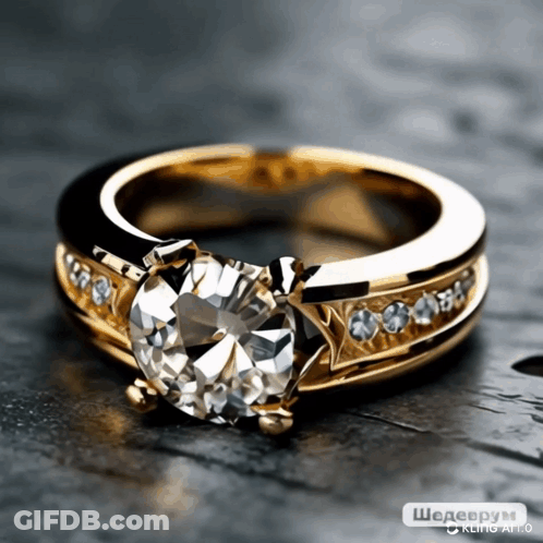 A Close Up Of A Gold Ring With A Diamond In It GIF