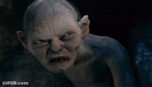A Close Up Of A Gollum From The Lord Of The Rings With A Very Angry Look On His Face GIF