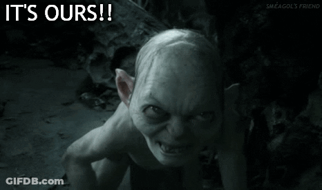 A Close Up Of A Gollum With The Words It 'S Ours Written Above It GIF