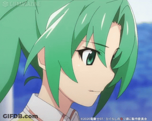 A Close Up Of A Green Haired Anime Character With Gifmagazine Written Below Her GIF