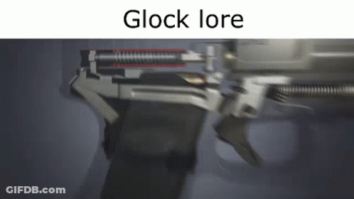 A Close Up Of A Gun With The Words `` Glock Lore '' Written On It . GIF