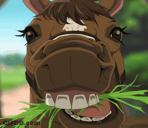 A Close Up Of A Horse 'S Mouth Eating Grass GIF