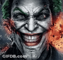 A Close Up Of A Joker 'S Face With A Huge Smile On It . GIF