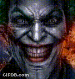 A Close Up Of A Joker 'S Face With A Huge Smile GIF