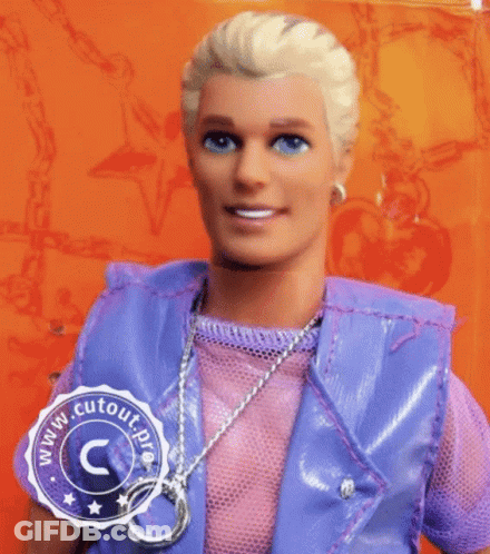 A Close Up Of A Ken Doll With A Www.cutout.pro Watermark GIF