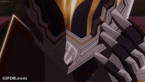 A Close Up Of A Knight 'S Helmet And Gloves With The Letters Sanime.tv On The Bottom Right GIF