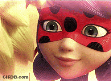 A Close Up Of A Ladybug Mask On A Cartoon Character GIF