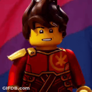 A Close Up Of A Lego Figure In Front Of A Bisexual Flag GIF