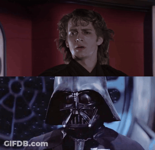 A Close Up Of A Man And A Close Up Of A Darth Vader GIF