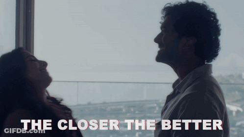 A Close Up Of A Man And Woman With The Words The Closer The Better GIF