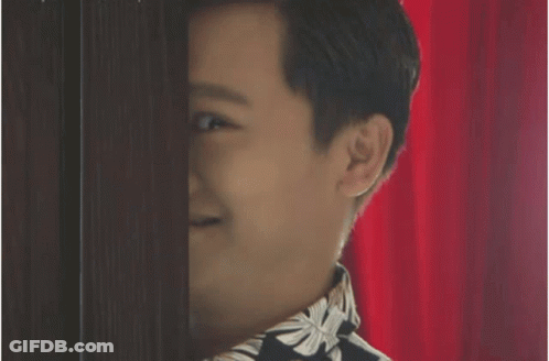 A Close Up Of A Man 'S Face Behind A Wooden Door . GIF