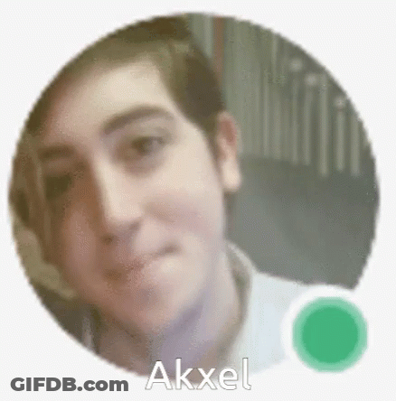 A Close Up Of A Man 'S Face In A Circle With The Name Akxel On It . GIF