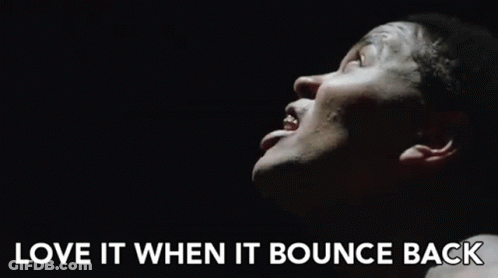 A Close Up Of A Man 'S Face In The Dark With The Words `` Love It When It Bounce Back '' Above Him . GIF