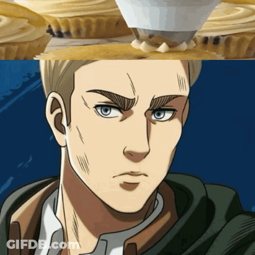 A Close Up Of A Man 'S Face Next To A Cupcake GIF