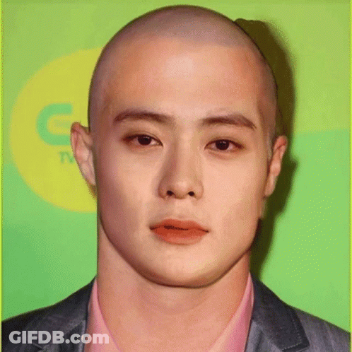 A Close Up Of A Man 'S Face With A Bald Head GIF