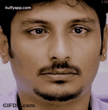 A Close Up Of A Man 'S Face With A Beard And Mustache Looking At The Camera . GIF