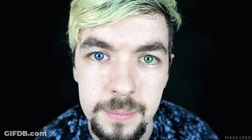 A Close Up Of A Man 'S Face With A Beard And Two Different Colored Eyes GIF