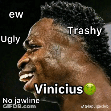 A Close Up Of A Man 'S Face With A Caption That Says Ew Trashy Ugly Vinicus No Jawline . GIF