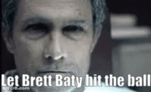 A Close Up Of A Man 'S Face With A Caption That Says `` Let Brett Baty Hit The Ball '' . GIF