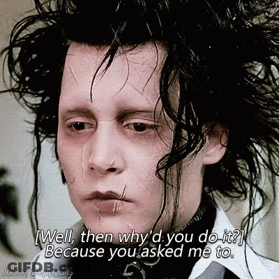A Close Up Of A Man 'S Face With A Caption That Says Well Then Why 'D You Do It ? GIF