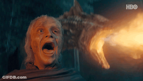 A Close Up Of A Man 'S Face With A Fire Coming Out Of His Mouth And The Word Hbo On The Bottom GIF