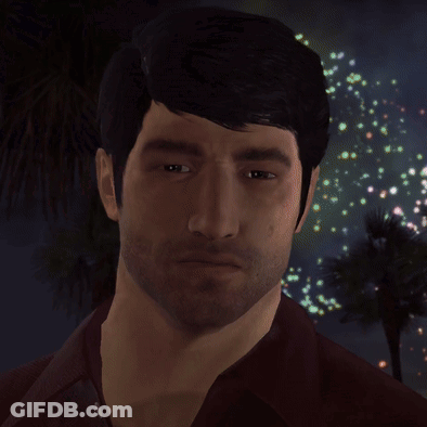 A Close Up Of A Man 'S Face With A Fireworks Background GIF