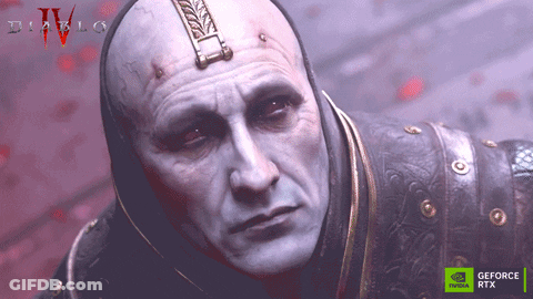 A Close Up Of A Man 'S Face With A Geforce Rtx Logo On The Bottom GIF