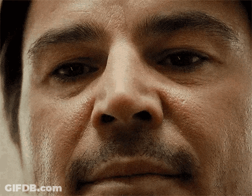 A Close Up Of A Man 'S Face With A Mustache And Eyebrows GIF