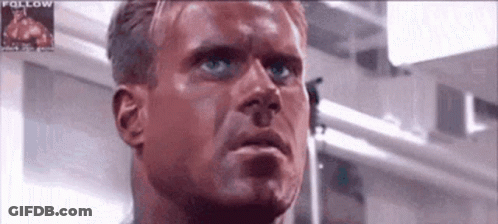 A Close Up Of A Man 'S Face With A Picture Of A Man In The Background That Says Follow GIF