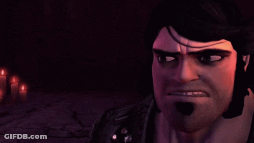A Close Up Of A Man 'S Face With A Purple Light Behind Him GIF