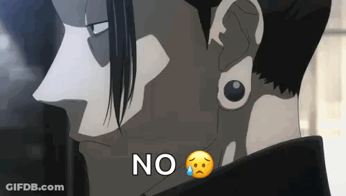 A Close Up Of A Man 'S Face With A Sad Face And The Words `` No '' . GIF