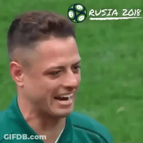 A Close Up Of A Man 'S Face With A Soccer Ball In The Background And The Words Russia 2018 On The Bottom . GIF