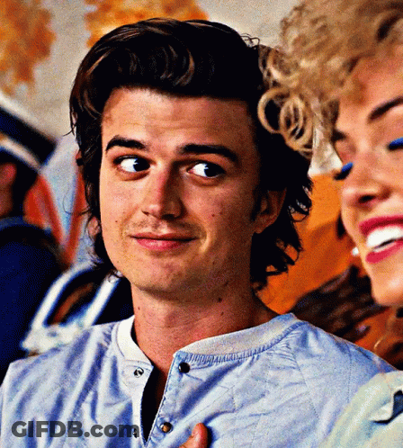 A Close Up Of A Man 'S Face With A Woman In The Background GIF