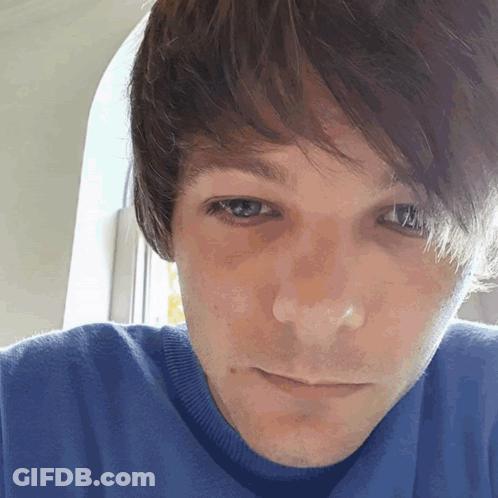 A Close Up Of A Man 'S Face With Blue Eyes GIF