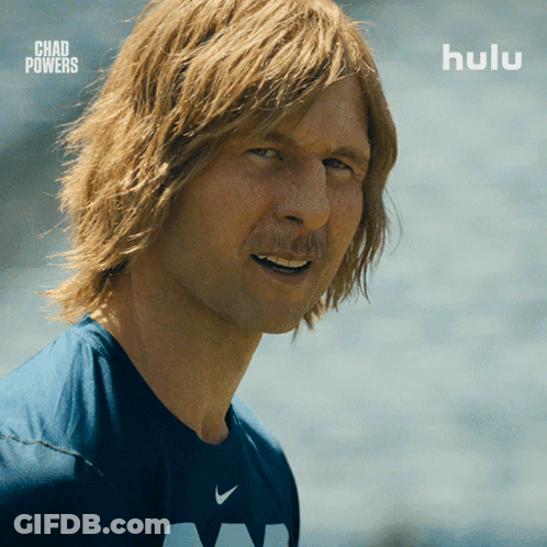 A Close Up Of A Man 'S Face With Chad Powers On The Bottom GIF