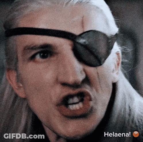A Close Up Of A Man 'S Face With Helaena Written On The Bottom Right GIF