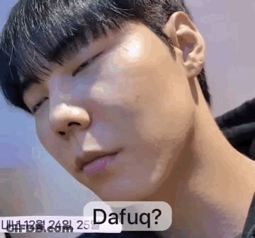 A Close Up Of A Man 'S Face With His Eyes Closed And A Sticker That Says Dafug . GIF