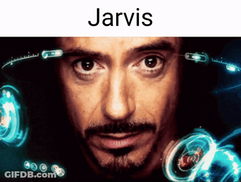 A Close Up Of A Man 'S Face With Jarvis Written Above It GIF