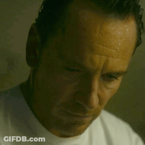 A Close Up Of A Man 'S Face With Sweat Coming Off His Forehead GIF