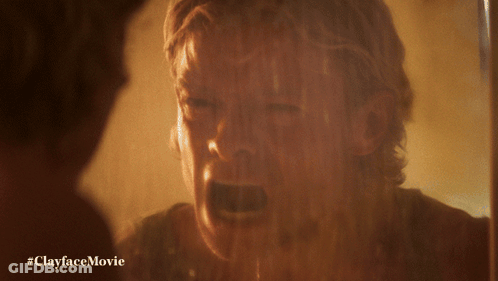 A Close Up Of A Man 'S Face With The Hashtag #Clayfacemovie Below Him GIF