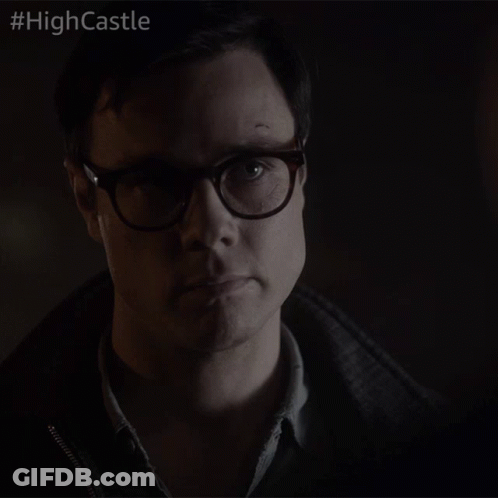 A Close Up Of A Man 'S Face With The Hashtag #Highcastle On The Bottom GIF
